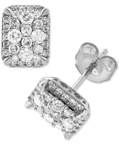 Macy's Diamond Cluster Stud Earrings (1/2 Ct. T.w.) In 14k Gold In White