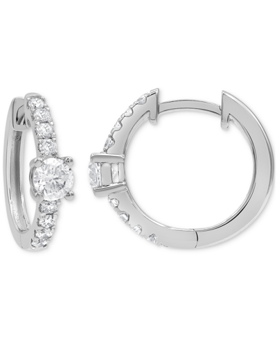 Macy's Diamond Small Hoop Earrings (3/4 Ct. T.w.) In 14k White Gold, 0.625"