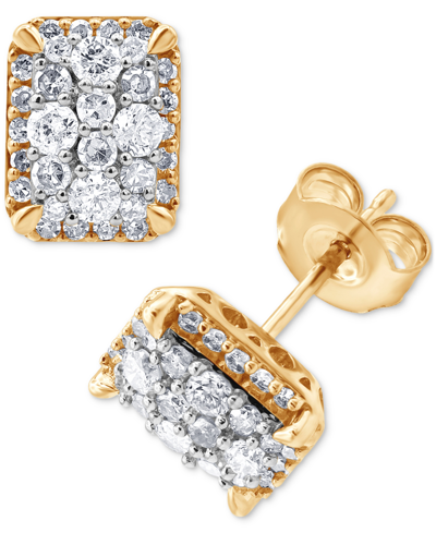 Macy's Diamond Cluster Stud Earrings (1/2 Ct. T.w.) In 14k Gold In Yellow