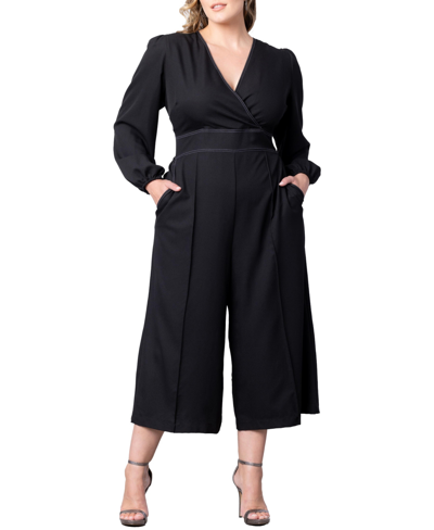 Kiyonna Tessa Long Sleeve Crop Jumpsuit In Black Noir
