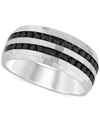 Macy's Men's Black Diamond Double Row Band (1 Ct. T.w.) In 10k White Gold In White Gold
