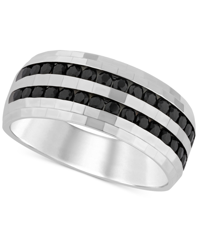 Macy's Men's Black Diamond Double Row Band (1 Ct. T.w.) In 10k White Gold