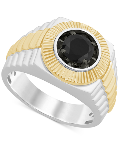 Macy's Men's Black Diamond Statement Ring (1 Ct. T.w.) In Sterling Silver & 14k Gold-plate In Two-tone