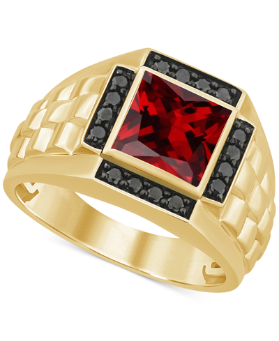 Macy's Men's Garnet (3 Ct. T.w.) & Black Diamond (1/3 Ct. T.w) Ring In 14k Gold-plated Sterling Silver In Gold Over Silver
