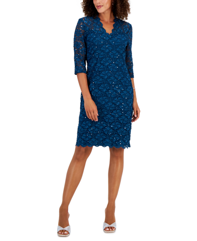 Connected Women's 3/4-sleeve Lace Sheath Dress In Dark Mallard