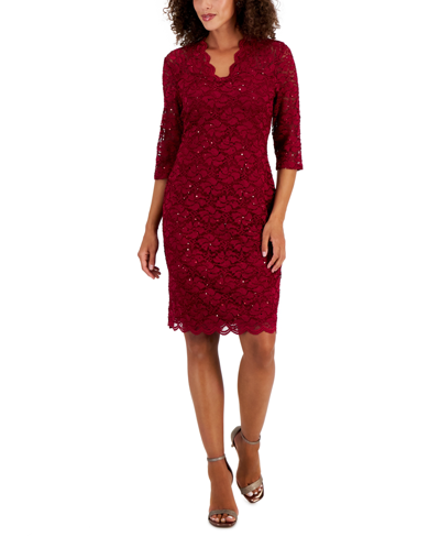 Connected Women's 3/4-sleeve Lace Sheath Dress In Cabernet