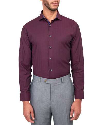 Michelsons Men's Solid Herringbone Shirt In Burgundy