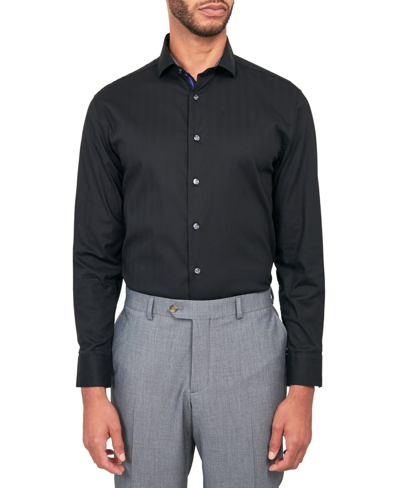 Michelsons Men's Solid Herringbone Shirt In Black