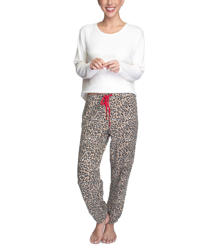 Hanes Women's Plus Size 2-pc. Stretch Fleece Pajamas Set In White Leopard