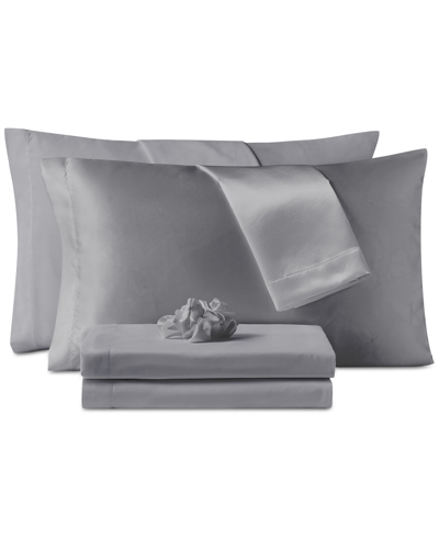 Sanders Microfiber 7-pc. Sheet Set With Satin Pillowcases And Satin Hair-tie, Queen In Silver