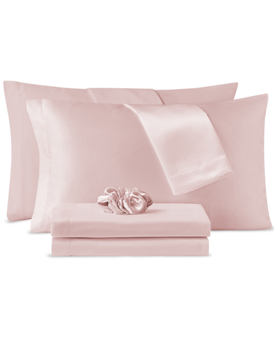 Sanders Microfiber 7-pc. Sheet Set With Satin Pillowcases And Satin Hair-tie, Full In Blush