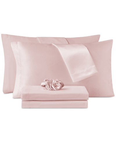 Sanders Microfiber 7-pc. Sheet Set With Satin Pillowcases And Satin Hair-tie, Queen In Blush