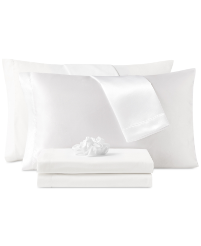 Sanders Microfiber 7-pc. Sheet Set With Satin Pillowcases And Satin Hair-tie, Queen In White
