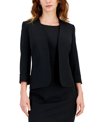 Kasper Women's Stretch Crepe Open-front Roll-sleeve Jacket, Regular & Petite In Black