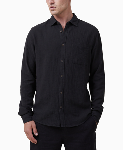 Cotton On Men's Portland Long Sleeve Shirt In Washed Black Cheesecloth