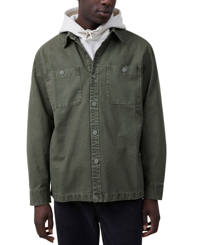 Cotton On Men's Heavy Over Shirt Jacket In Army Sage Rip Stop