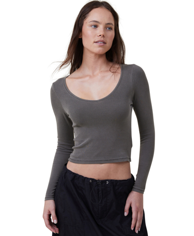Cotton On Women's Madison V-neck Long Sleeve Top In Washed Black