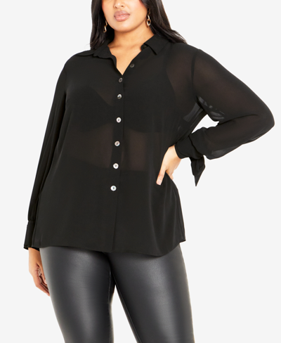 Avenue Plus Size Roxy Long Sleeve Shirt In Black