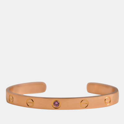 Pre-owned Cartier Rose Gold Love Bangle With Sapphire Size 17