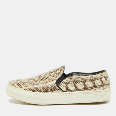 Pre-owned Celine Beige/brown Python Slip On Trainers Size 40