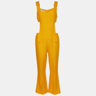 Pre-owned Moschino Yellow Textured Cotton Cutout Detail Jumpsuit S
