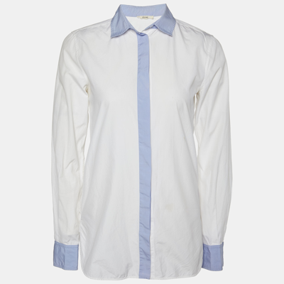 Pre-owned Celine White Cotton Contrast Detail Button Front Shirt S