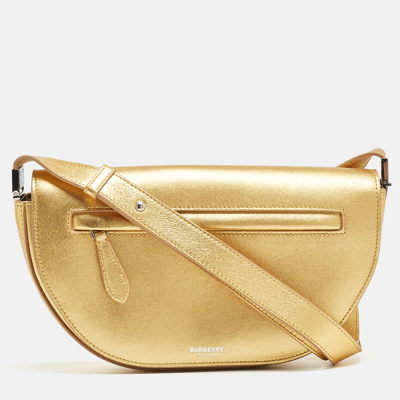 Pre-owned Burberry Gold Leather Small Olympia Shoulder Bag