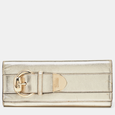 Pre-owned Gucci Gold Leather Romy Clutch
