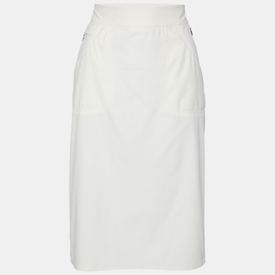 Pre-owned Prada Off-white Nylon Pencil Skirt M In Cream
