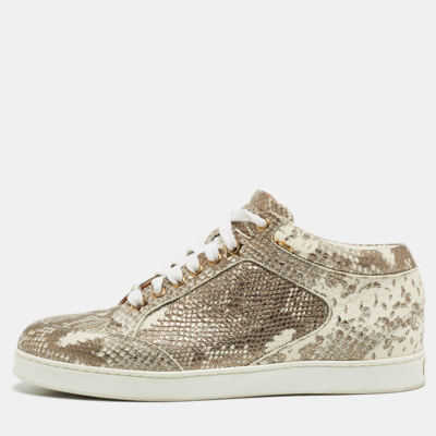 Pre-owned Jimmy Choo Metallic White Python Embossed Leather Low Top Sneakers Size 36
