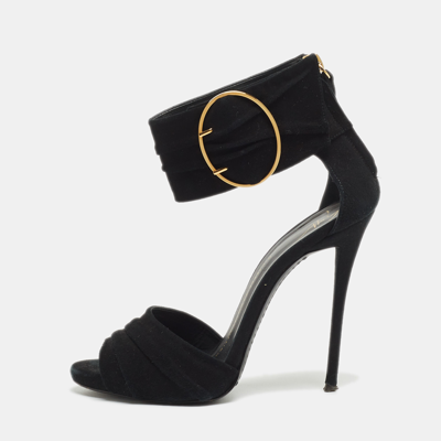 Pre-owned Giuseppe Zanotti Black Suede Buckle Detail Sandals Size 36