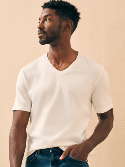 Faherty Sunwashed V-neck T-shirt In White