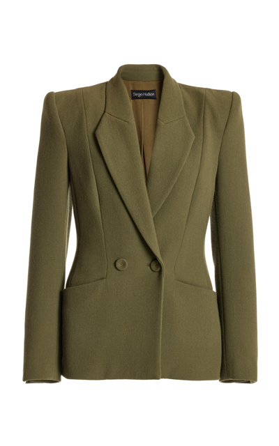 Sergio Hudson Double-breasted Wool Crepe Blazer Jacket In Green