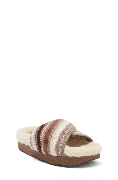 Chloé Wavy Genuine Shearling Lined Slide Sandal In Multicolor Brown 1