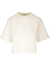 Off-white Arrows-motif Embellished Cropped T-shirt In Beige E Nero