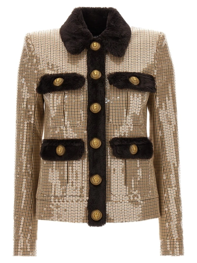 Balmain Faux Fur Sequin Jacket In Multi