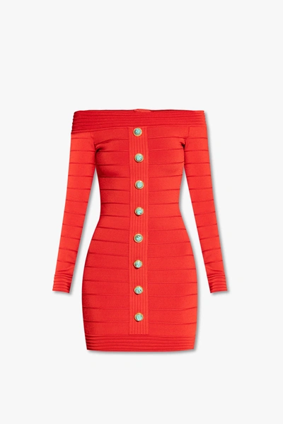 Balmain Button-front Mini Dress In Red