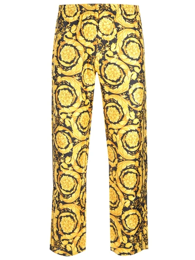 Versace Barocco-print Silk Pajama Pants In Black