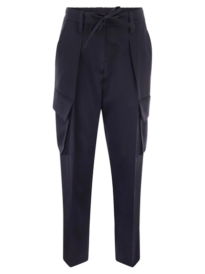 Brunello Cucinelli Cropped Bead-embellished Satin-crepe Cargo Pants In Navy
