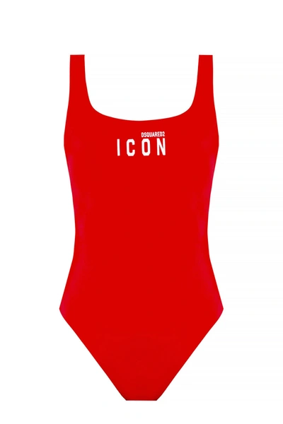Dsquared2 Icon Stretch Fabric One-piece Swimsuit In Red