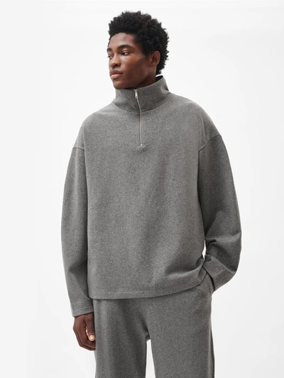 Pangaia Men's Recycled Wool Jersey Half-zip Sweater — Volcanic Grey