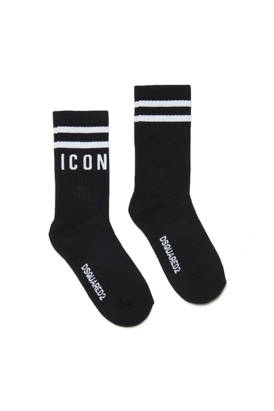 Dsquared2 Kids' Signature Icon-stripe Cotton Socks In Black