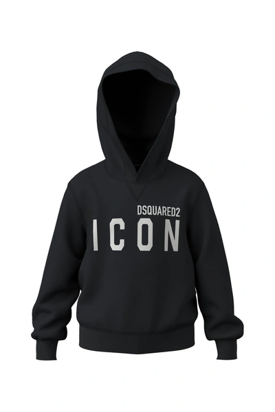 Dsquared2 Kids' Icon Print Cotton Hoodie Sweatshirt In Black
