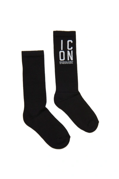 Dsquared2 Kids' Icon Cotton-blend Socks In Black