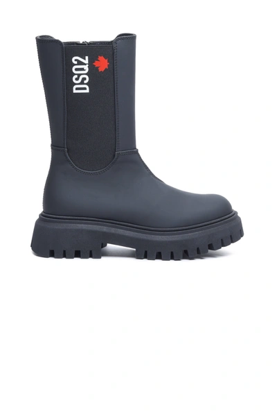 Dsquared2 Kids' Logo-print Chunky Boots In Black