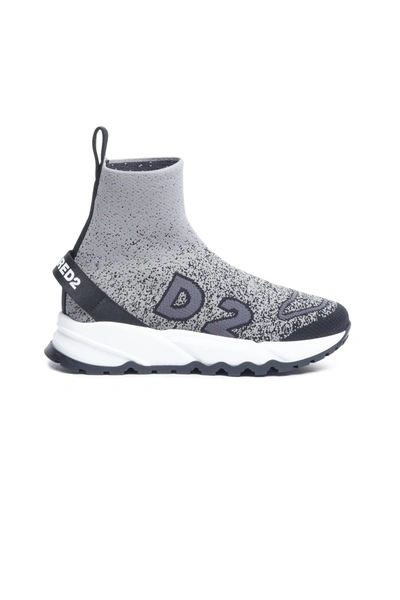 Dsquared2 Kids' Logo-jacquard Sock Sneakers In Grey