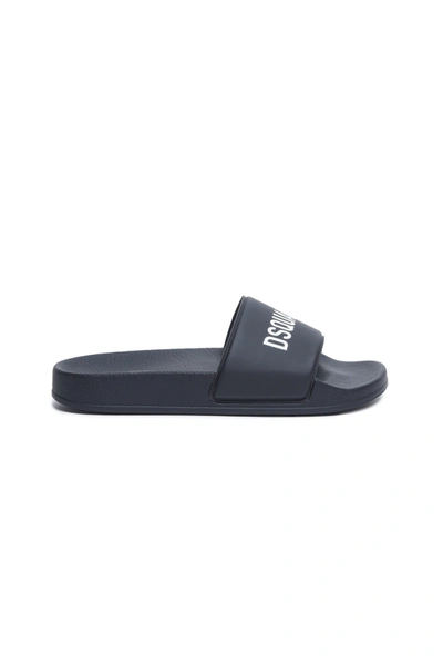 Dsquared2 Kids' Logo-print Grained-texture Slippers In Black