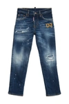 DSQUARED2 STANISLAV JEANS STRAIGHT MEDIUM BLUE SHADED WITH BREAKS AND PATCHES