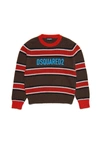 DSQUARED2 STRIPED WOOL-BLEND CREW-NECK SWEATER WITH LOGO