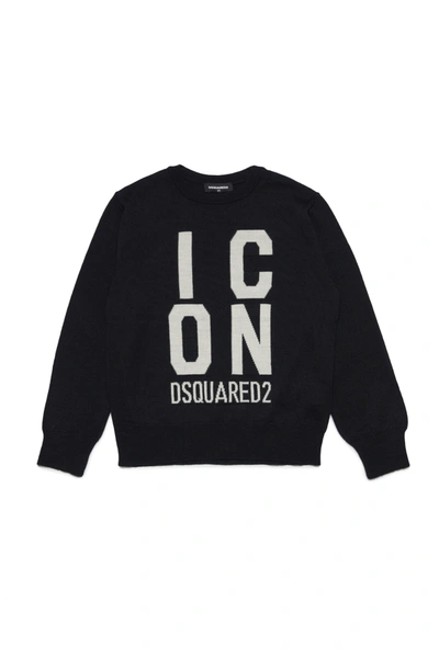 Dsquared2 Kids' Wool Blend Icon Sweater In Black